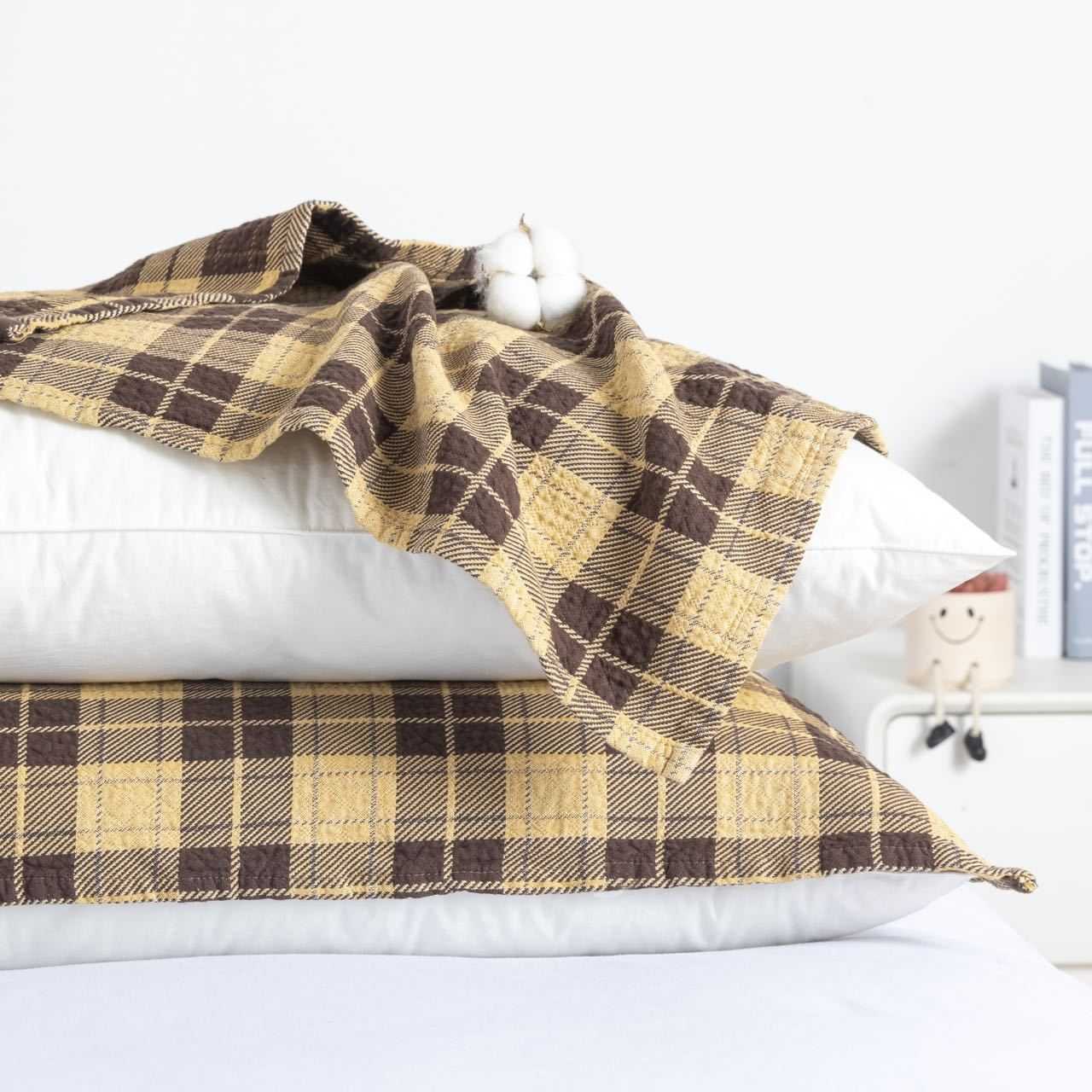 新款直销纯棉枕巾加厚素色方格成人情侣隔脏防滑枕巾透气吸汗8