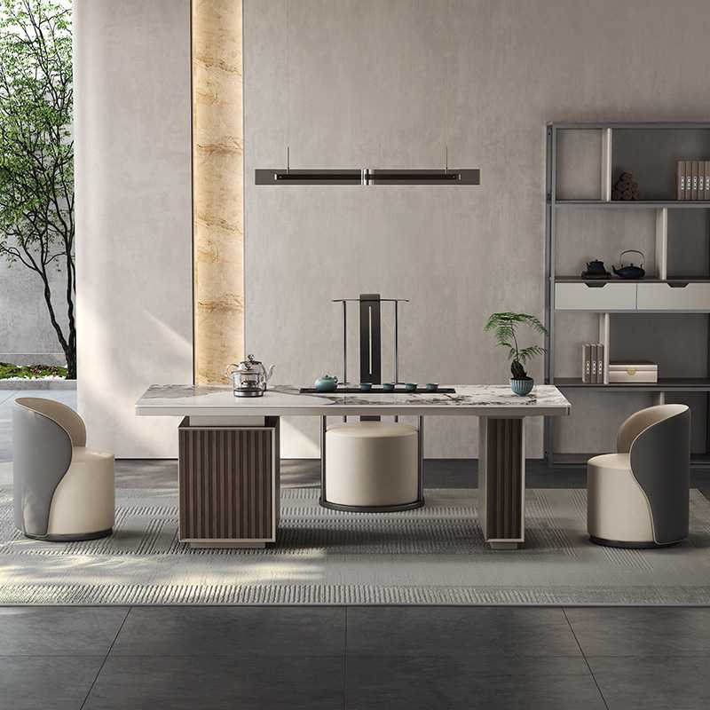 新款直销轻奢岩板茶桌大茶台泡茶桌烧水壶一体套装高端办公室茶桌