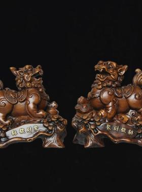 新款直销貔貅摆件一对客厅玄关酒柜木雕树脂工艺装饰品办公室桌面
