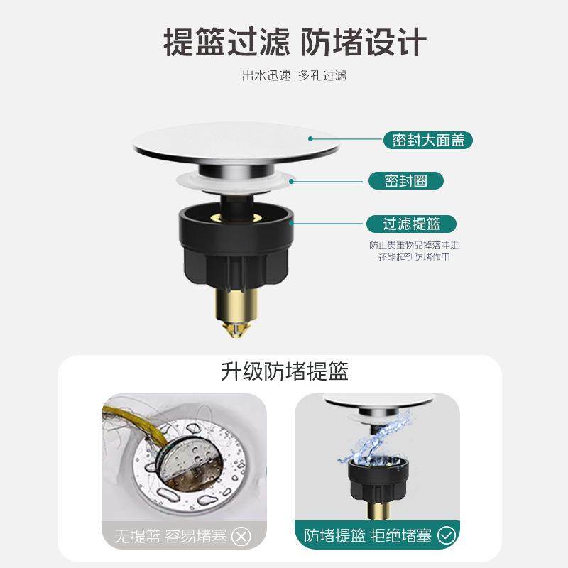 新款直销卫生间洗脸盆下水器大面盖带孔无孔洗手池面盆弹跳式下水,家装主材,下水器,淘宝优惠券,粉丝福利购,淘宝优惠卷