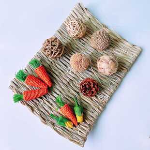 新款直销【套餐】手工编织兔子草窝草垫折叠草窝草屋仓鼠宠物草窝