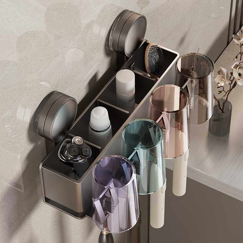 新款直销卫生间吸盘牙刷架牙刷牙杯置物架漱口杯刷牙杯收纳洗漱台