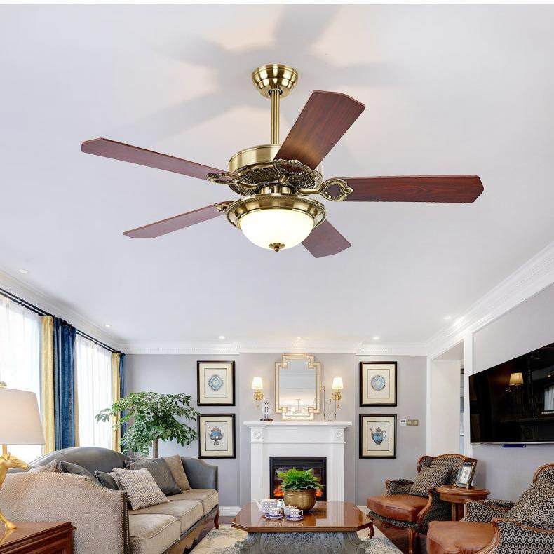 新款直销欧式复古铁叶大风力带灯吊扇灯餐厅家用LED风扇灯 现代简