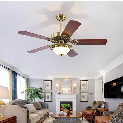 新款直销欧式复古铁叶大风力带灯吊扇灯餐厅家用LED风扇灯 现代简