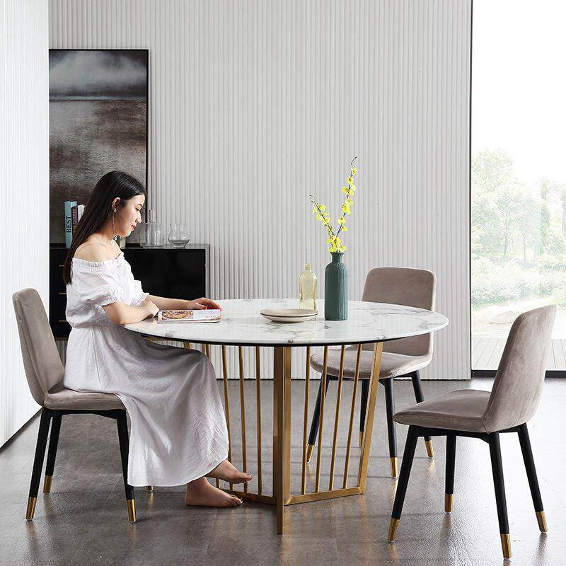 新款直销北欧大理石餐厅圆形餐桌 家用客厅多人餐桌椅酒店火锅桌