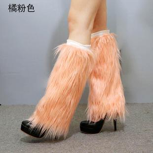 直销秋冬仿羊毛毛绒袜套长款 新款 靴套保暖舞台表演狐狸毛皮草高筒