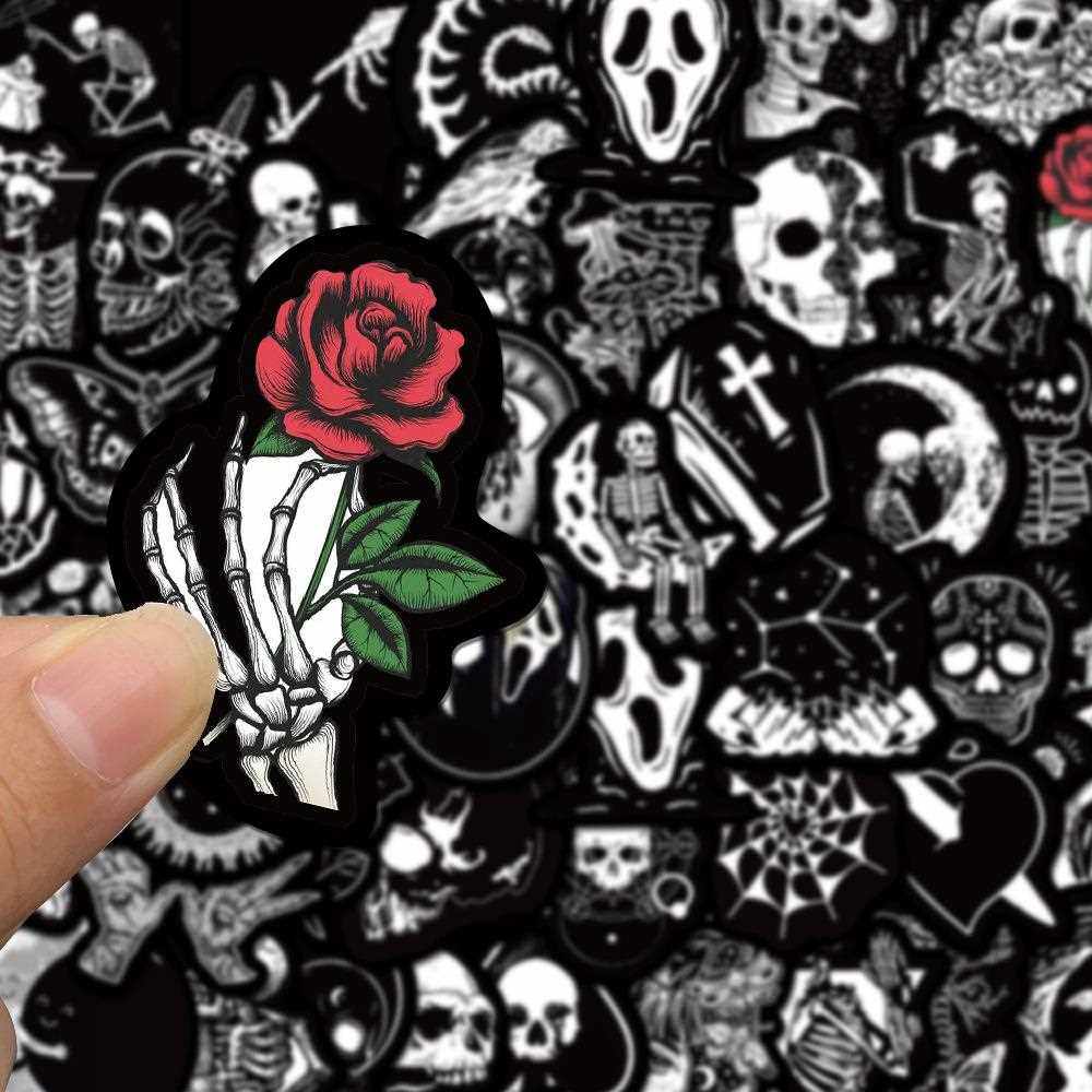 新款直销50张跨境黑边哥特风涂鸦贴纸汽车平衡车头盔水杯电脑装饰