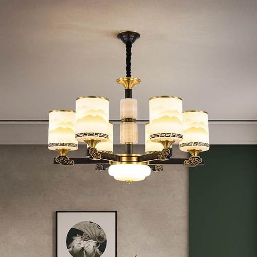 新款直销新中式全铜吊灯简约中国风客厅极简轻奢大气餐厅灯山水复