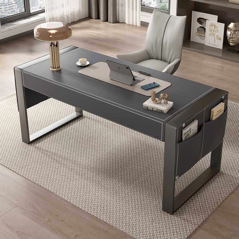 新款直销书桌意式极简书房家用马鞍皮办公桌实木设计师简约现代轻,住宅家具,书桌,淘宝优惠券,粉丝福利购,淘宝优惠卷