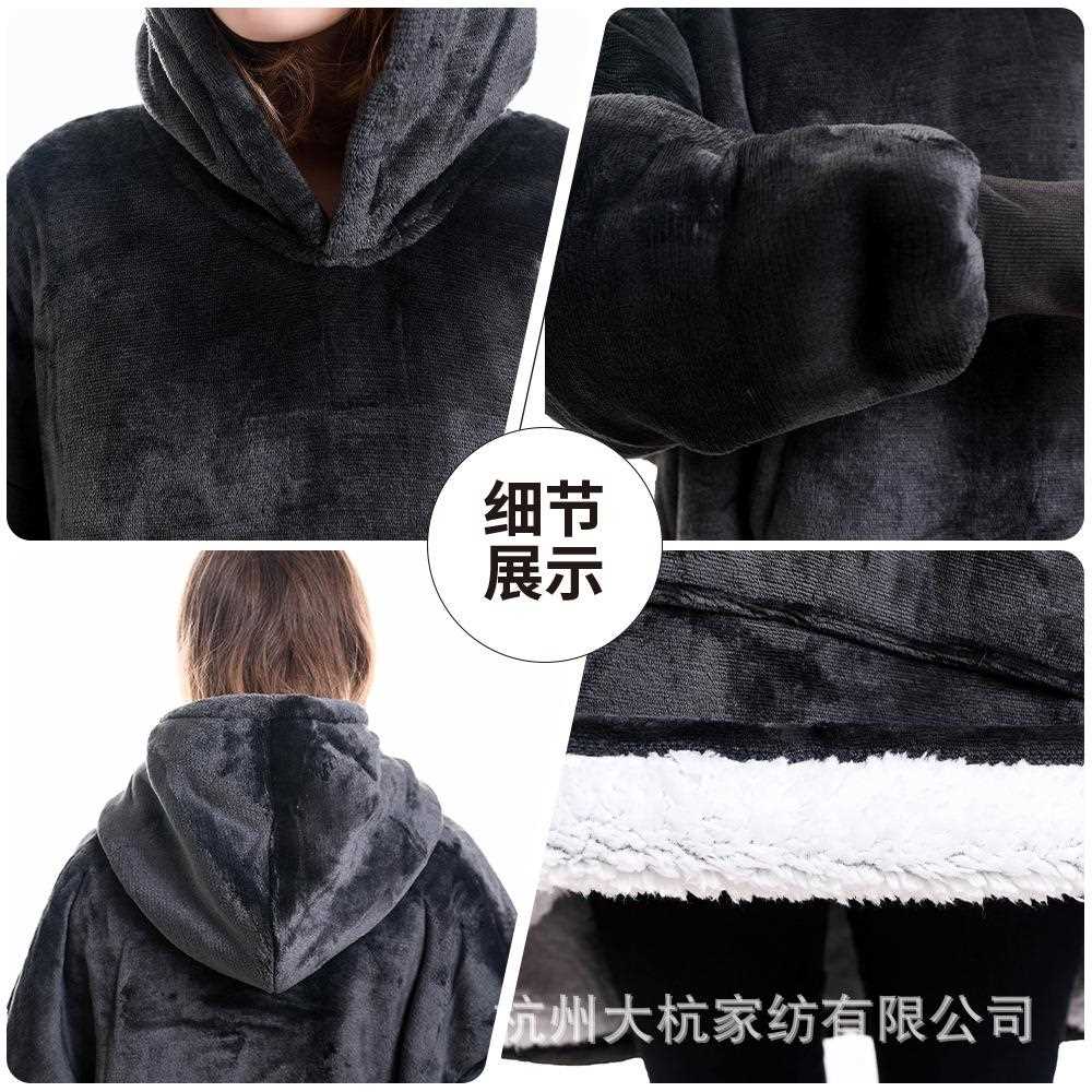 新款直销跨境欧美大码卫衣女加绒双层保暖加厚连帽居家服懒人毯套