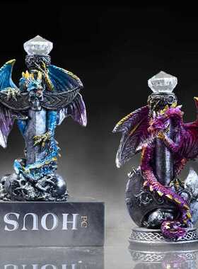 新款直销欧美跨境神龙雕塑万圣节骷髅龙权力的游戏桌面装饰摆件树