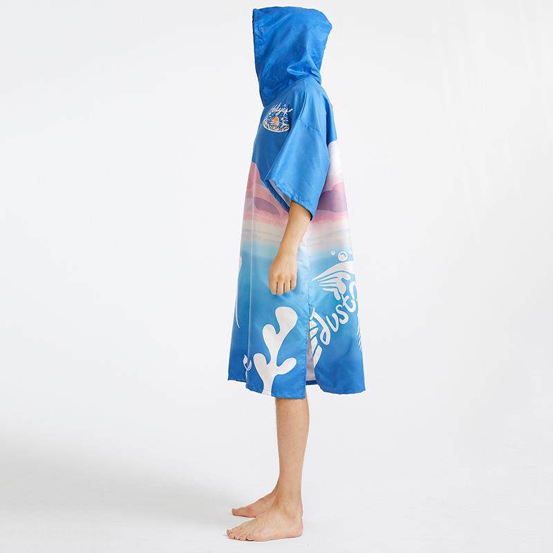 新款直销印花带袖浴袍吸水速干游泳防风浴袍成人带帽披风男款可穿