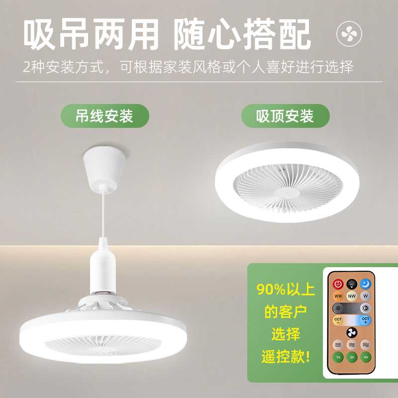 新款直销新款小型风扇灯卧室餐厅节能灯万向螺口led吸顶吊扇灯泡e