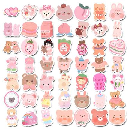 新款直销50张莓莓乳酪冰卡通跨境行李箱贴纸笔记本电脑贴纸防水DI
