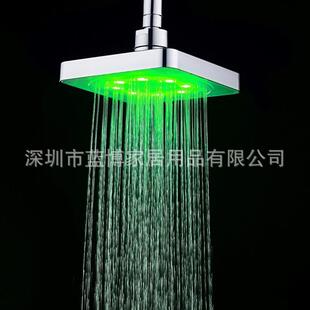 8020 新款 七彩发光变色6寸大花洒喷头 直销跨境电商LED顶喷 感温