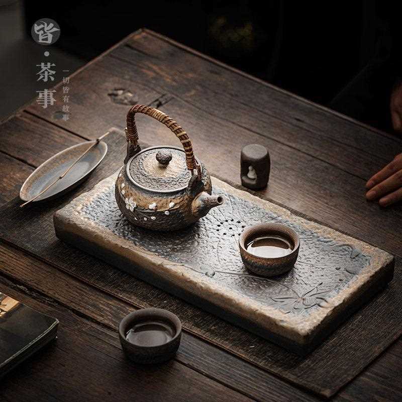 新款直销中式陶瓷茶盘复古粗陶功夫茶具干泡盘家用储水排水托盘茶