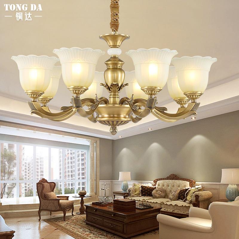 美式古铜客厅全铜吊灯复式楼复古大厅多层吊灯别墅卧室主房间灯具