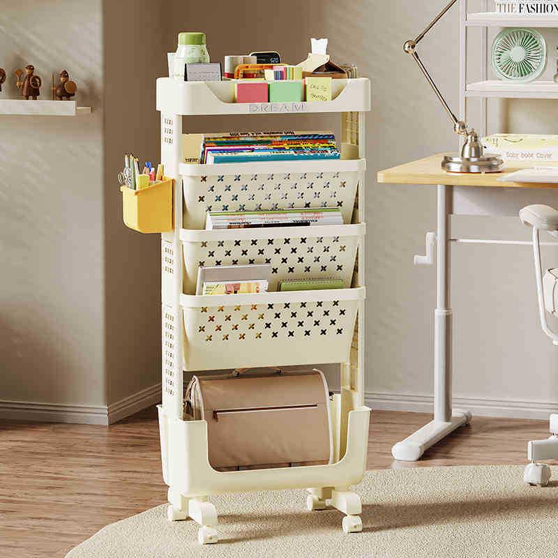 书架置物架移动收纳架落地桌下学生书桌旁书本小推车书桌侧边收纳