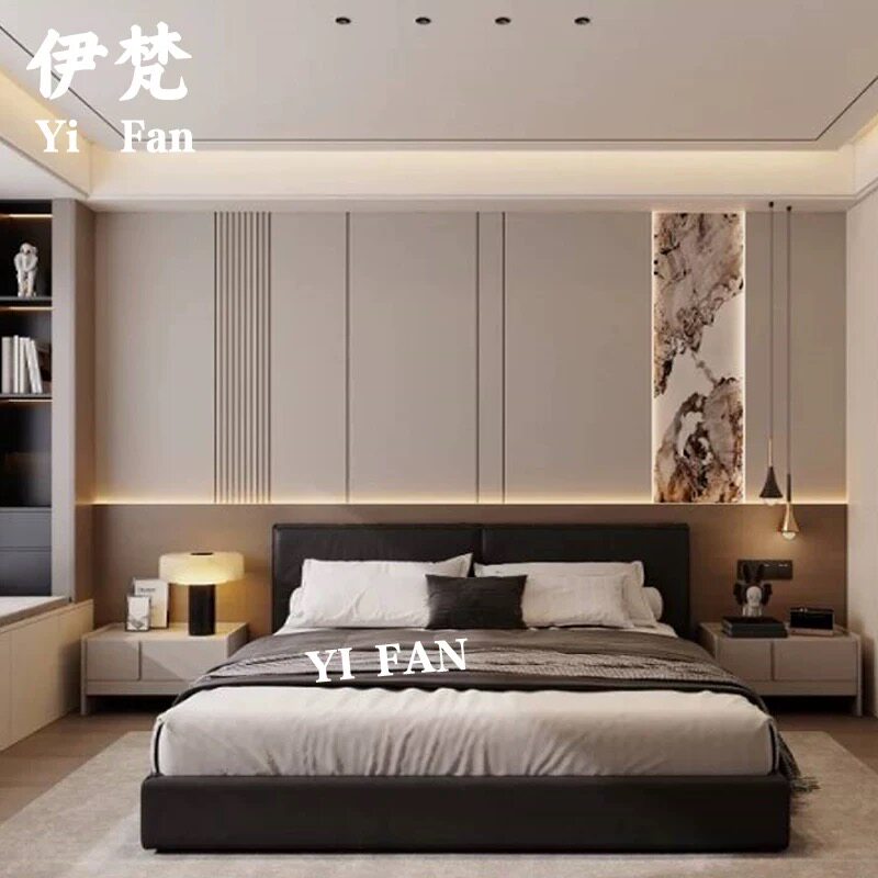 简约现代卧室背景墙壁布仿大理石纹格栅壁纸客厅意式民宿自粘壁画