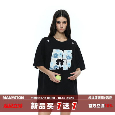 MANYSTON美式高街刺绣情侣款短袖