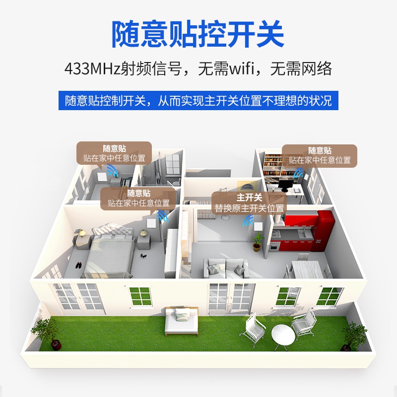 遥控开关面板免布线220v无线远程智能控制器灯家用卧室双切随意贴