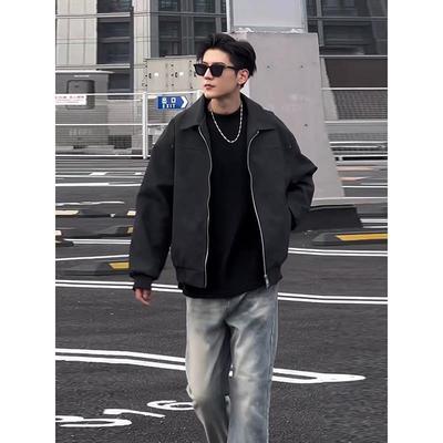 cleanfit美式皮衣外套男春秋款黑色翻领飞行夹克工装痞帅风棒球服