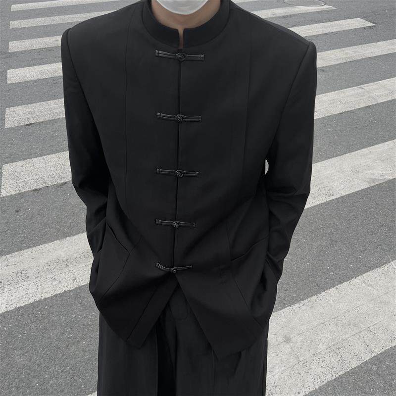 新中式盘扣中山装高级感痞帅立领西装外套男休闲套装中国风小西服