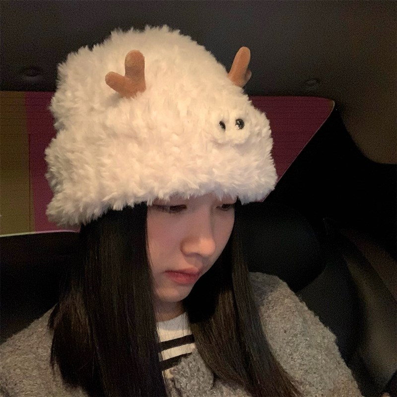 可爱针织帽秋冬款女毛绒保暖护耳帽子大头围显脸小冬季冷帽毛线帽