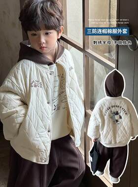 【现货】童装男童夹棉冬装棒球服加绒外套小童白色三防面料薄棉服
