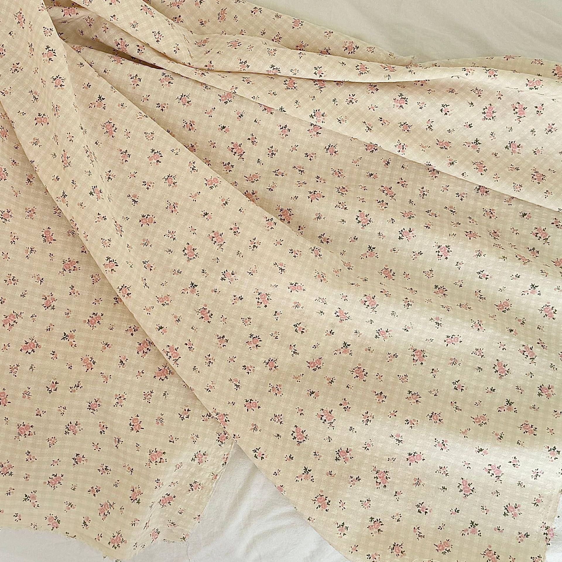 格子泡泡棉印花布料 素雅小清新碎花布 箱包睡衣童装女装连衣裙睡