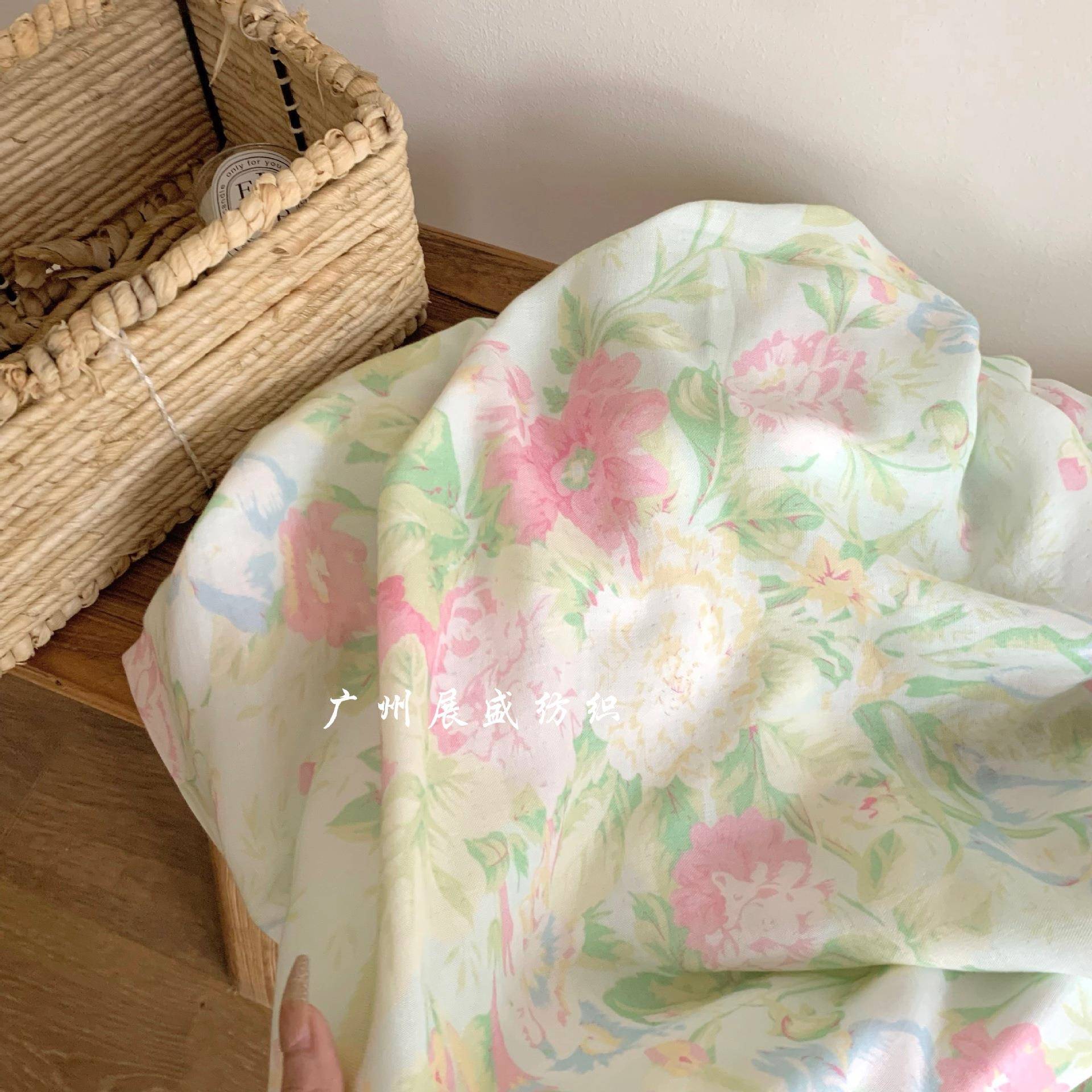 双层纱布竹纤维数码印花布料 韩系花朵碎花 童装女装居家服睡衣布