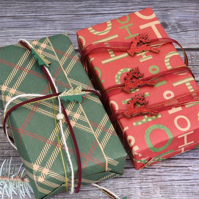 亚马逊新款经典鹿圣诞树手工编织装饰带圣诞布置撒粉彩带创意丝带