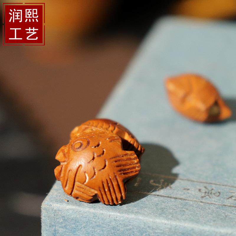 桃核篮雕刻花边桃篮桃核福袋杏核幸福小鱼手工工艺品饰品配饰