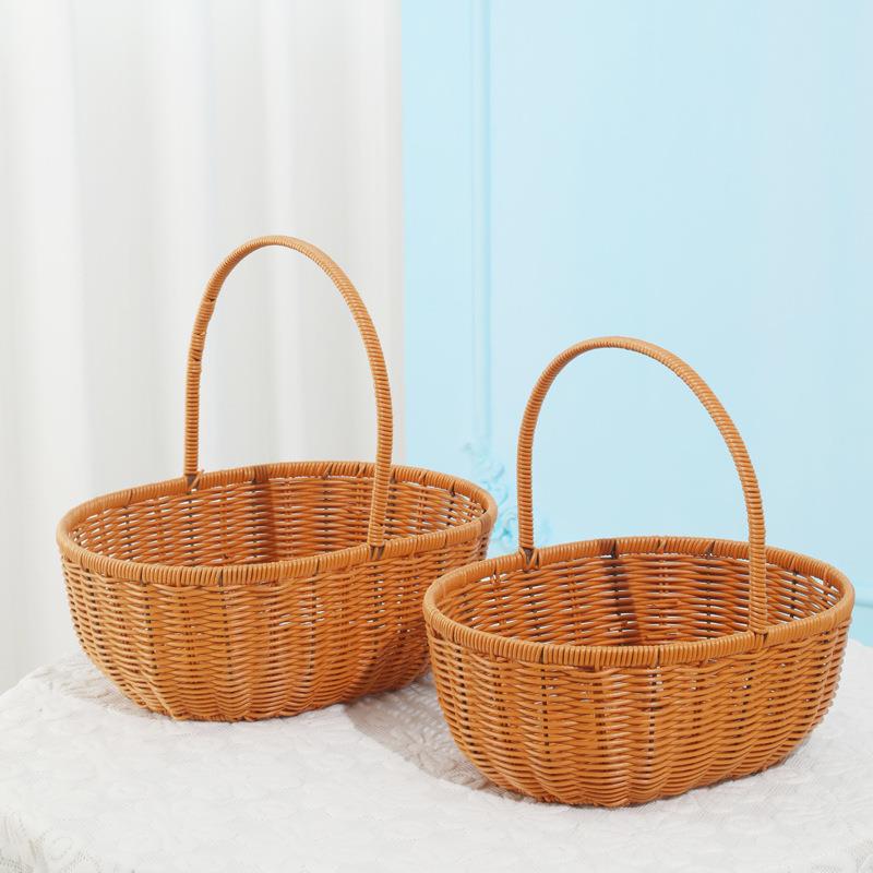 水果篮仿藤编手提篮塑料皮绳编织花篮大号月子鸡蛋篮野餐采摘篮子