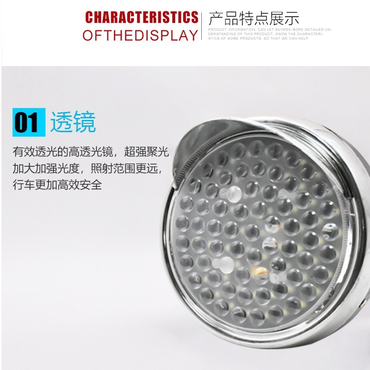 三轮车LED前大灯摩托车超亮66珠改装圆大灯12v-80V通用电动车大灯