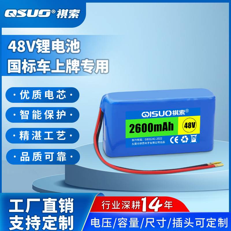 36V48V锂电池上牌临时专用2.6AH可充反复工厂专业生产小电瓶储能