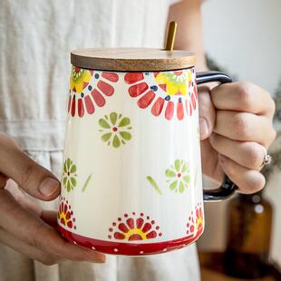 巷子尾〖田园风大容量杯子〗700ml陶瓷马克杯家用办公室水杯女生