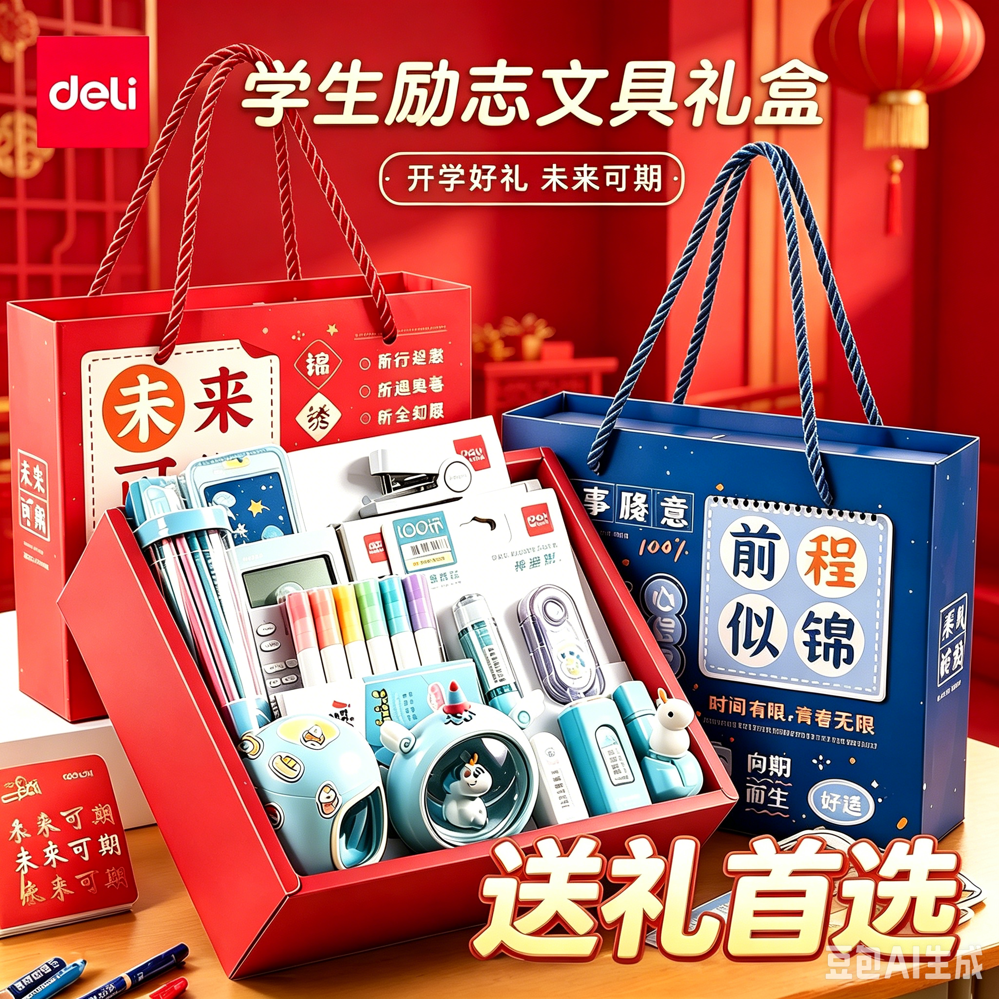 得力文具礼盒小学生一年级礼袋套装学习用品开学大礼包入学必备文具礼