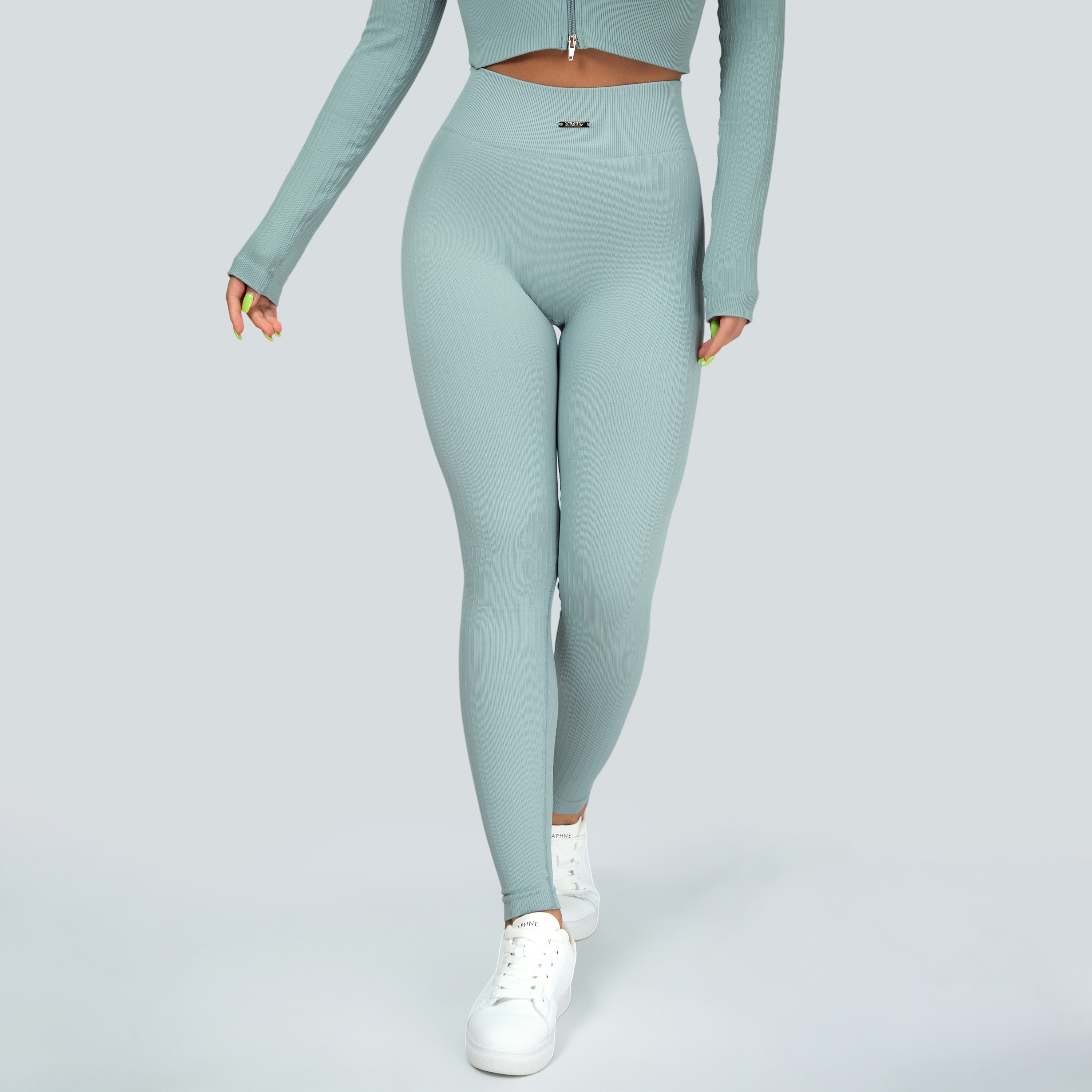 Zioccie 无缝针织条纹紧身高腰收腹提臀瑜伽蜜桃臀健身长裤九分裤