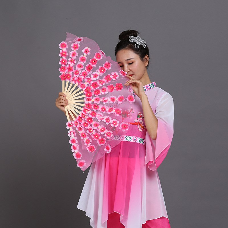 速发广场扭粉色桃花扇舞台表演扇子团体舞秧直开场舞道具扇厂家歌