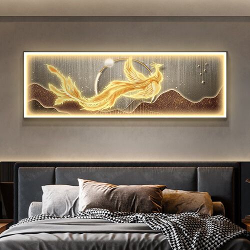 速发凰凤卧室床头挂画灯画轻幅横奢客厅装饰画寓意好主卧壁画