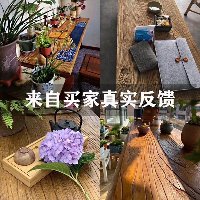 速发餹4H老榆木老门板复古实木桌面原木啡咖桌茶桌风化木摄影板吧