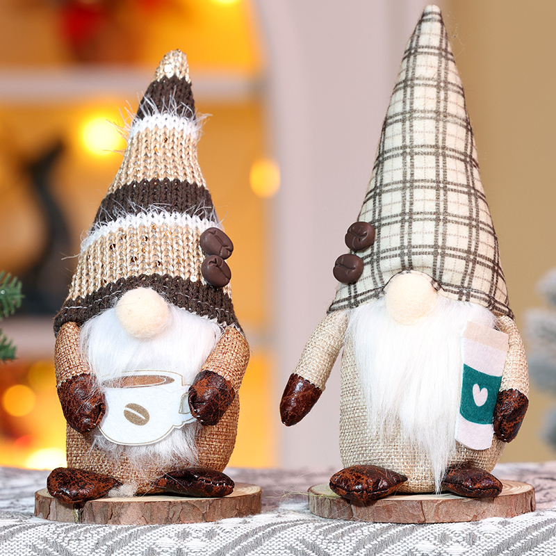 速发新款圣诞节诞饰用品针织无纺布站姿无脸娃娃创老圣装意人摆件