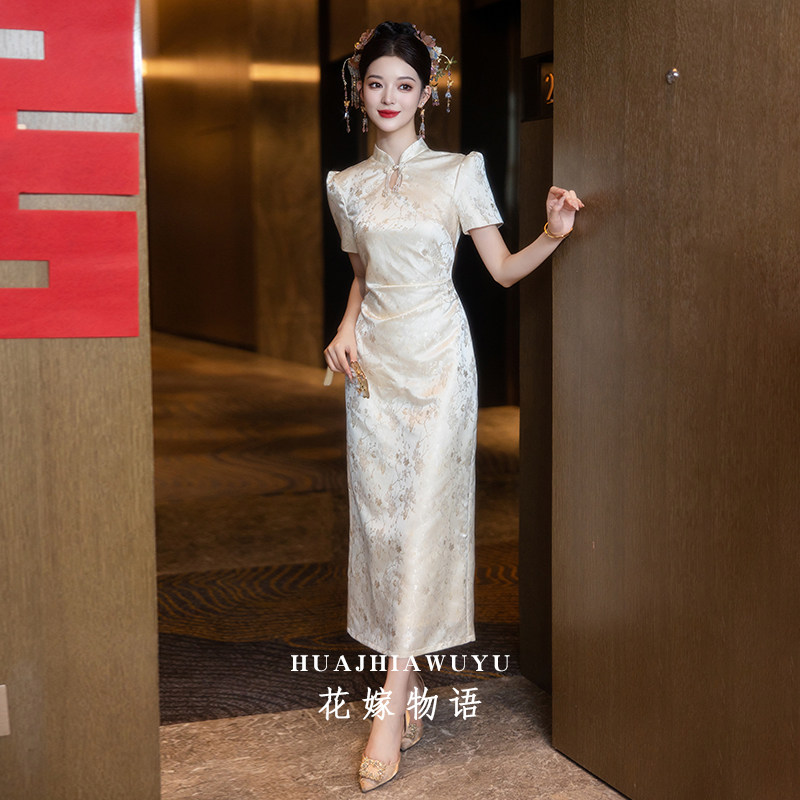 速发娘中式敬酒服旗袍2024新款订婚晨袍连衣裙新新结婚礼服平时可