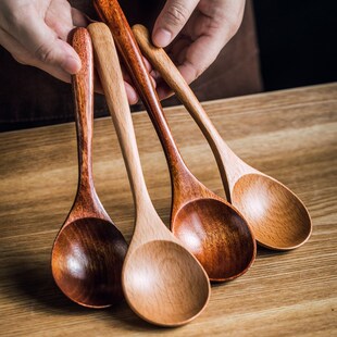 速发木质汤面家用勺子个人木碗专用吃饭木勺长柄餐勺碗勺具日式级