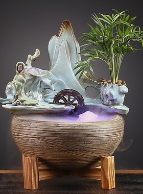现货速发创意陶瓷循环流水摆件招财加湿器喷泉客厅办公室开业礼品