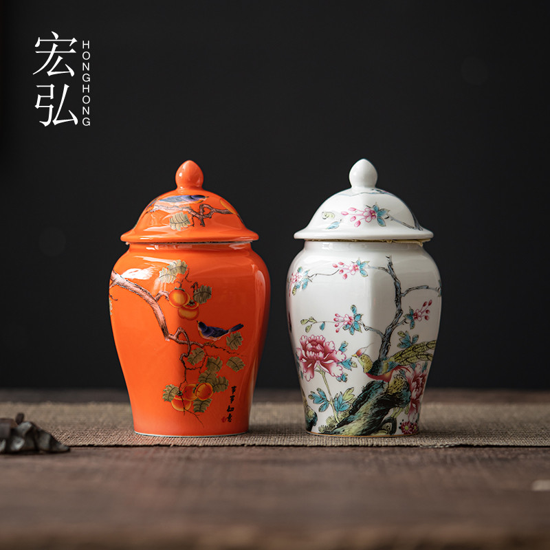 速发小号迷你便携茶叶罐陶瓷密封罐家用储存罐青花将军罐茶叶包装