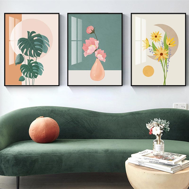 速发抽约客厅墙饰画小清新植物挂画轻奢沙发背景装简象壁画
