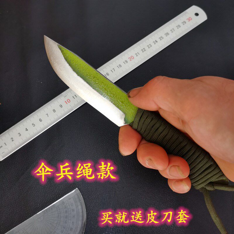 速发W18老锋钢锯条剔骨刀分割刀割肉刀杀鱼刀伞兵绳黑檀木柄送皮
