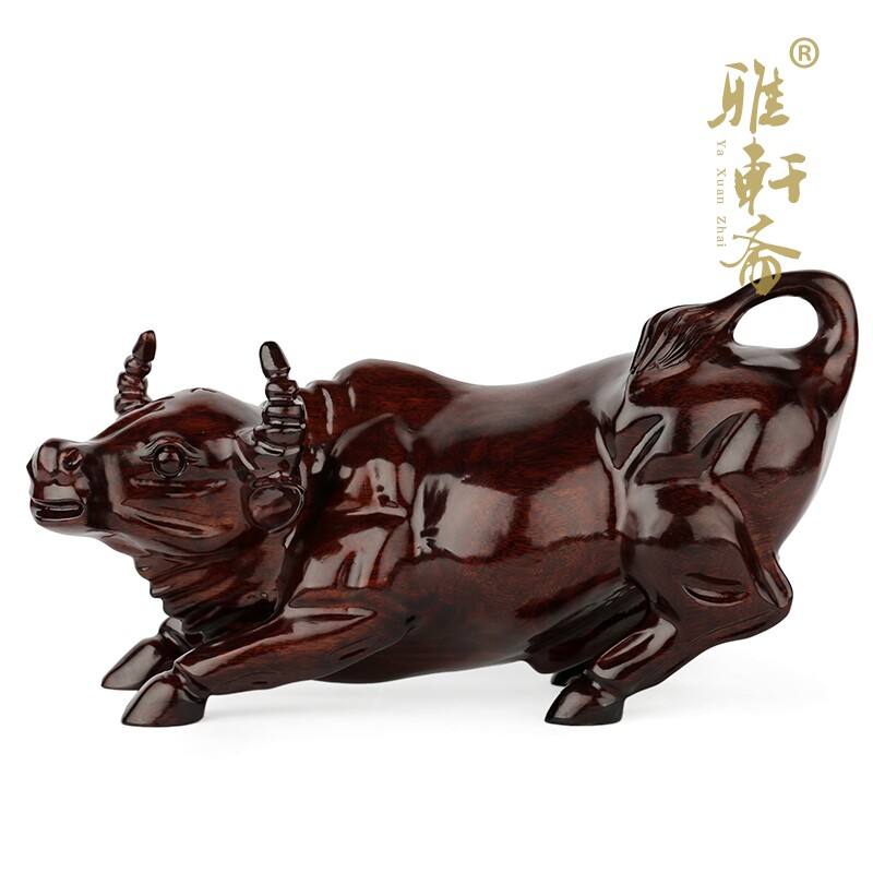 速发红木工艺品 实木木雕牛客厅玄关2件 摆质1木十二生肖牛